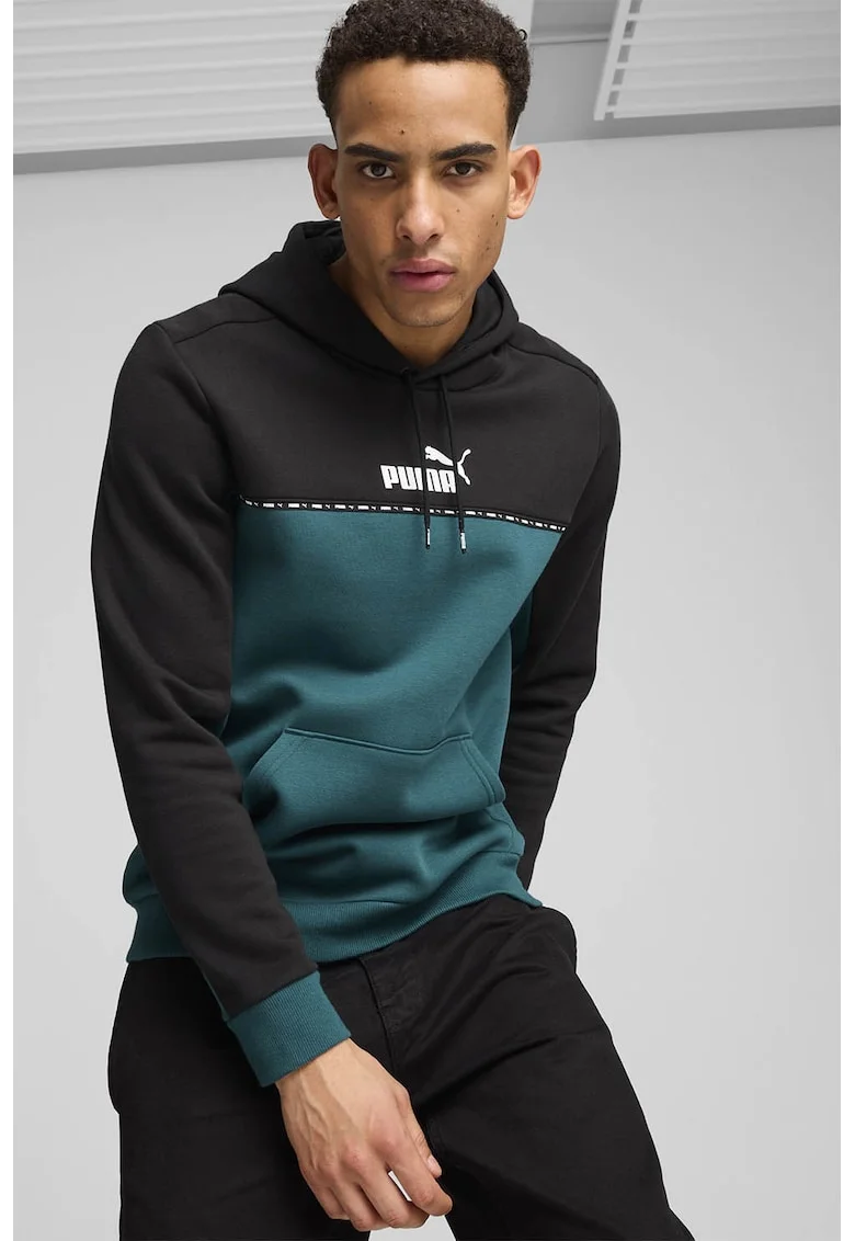 Hanorac cu model colorblock Block x Tape, Negru/Verde persan
