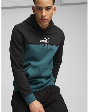Hanorac cu model colorblock Block x Tape, Negru/Verde persan
