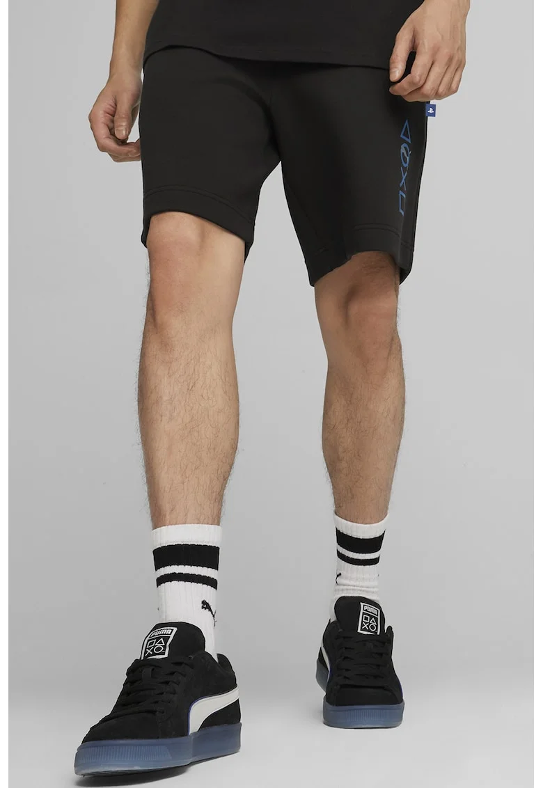 Pantaloni scurti cu snur de ajustare in talie, Negru/Albastru