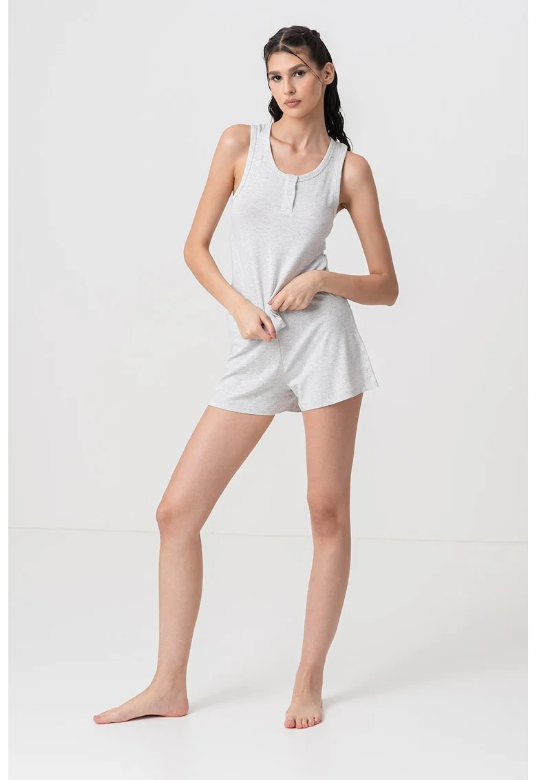 Pijama cu pantaloni scurti din amestec de bumbac organic si modal, Gri melange