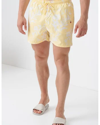 Pantaloni scurti de baie cu imprimeu floral, Galben pai/Alb murdar