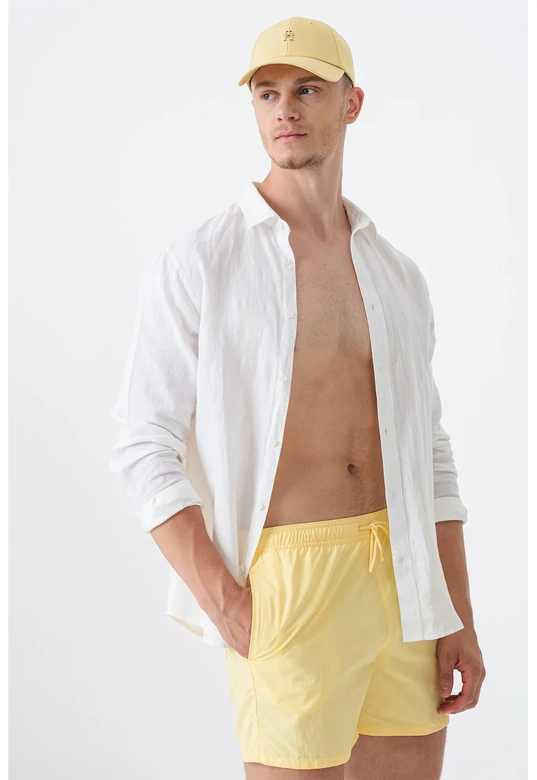 Pantaloni sucrti de baie cu snururi si model uni, Galben pai