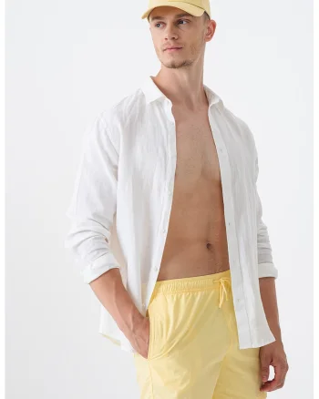 Pantaloni sucrti de baie cu snururi si model uni, Galben pai