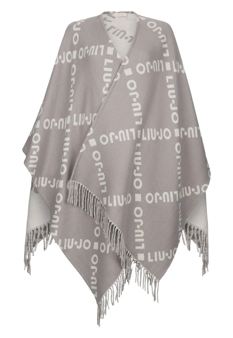 Poncho cu franjuri, fara inchidere, Gri