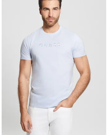 Tricou slim fit cu logo brodat, Albastru deschis