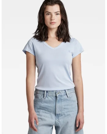 Tricou slim fit din bumbac organic cu decolteu in V Eyben, Albastru pastel