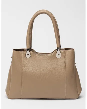 Geanta shopper de piele ecologica cu fermoar, Maro taupe