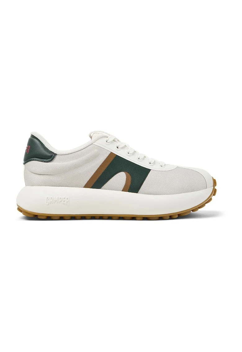 Pantofi sport de plasa cu insertii de material sintetic, Alb/Verde padure/Caramel
