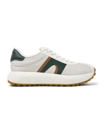 Pantofi sport de plasa cu insertii de material sintetic, Alb/Verde padure/Caramel