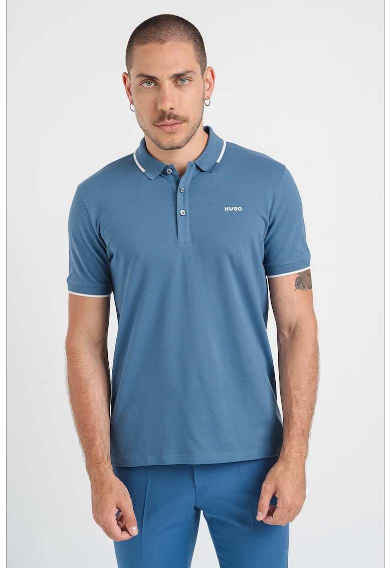 Tricou polo slim fit Dinoso, Alb/Albastru lavanda