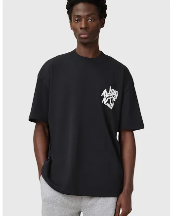 Tricou supradimensionat din bumbac cu imprimeu logo contrastant Orlando, Negru