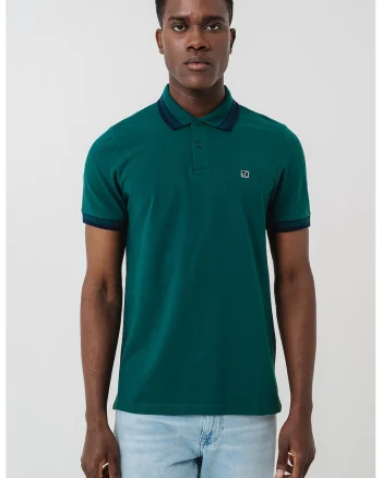 Tricou polo din bumbac pique, Verde aquamarin/Bleumarin