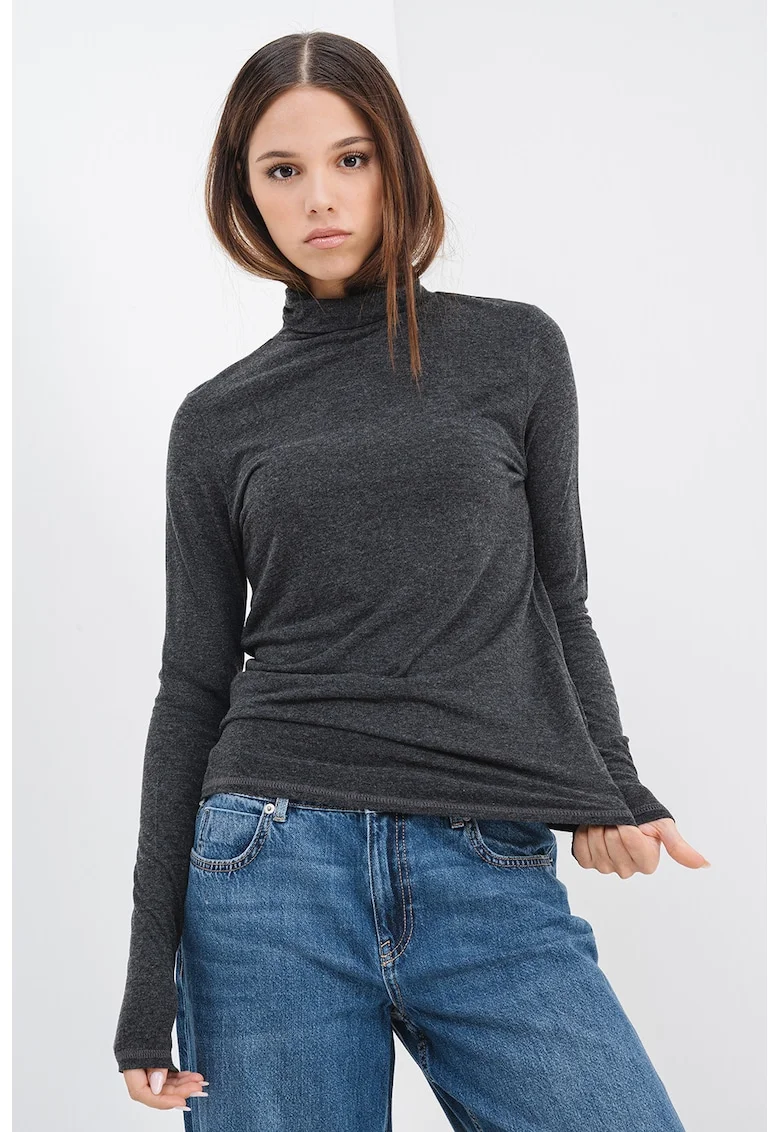 Bluza din amestec de lana cu guler inalt Suma, Gri inchis melange