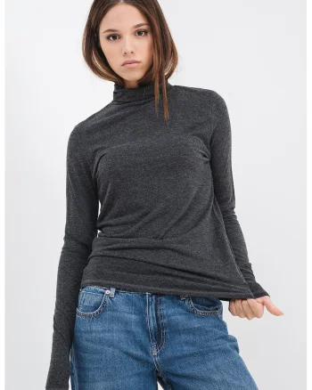Bluza din amestec de lana cu guler inalt Suma, Gri inchis melange