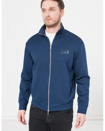 Bluza sport cu fermoar si buzunare frontale, Albastru inchis