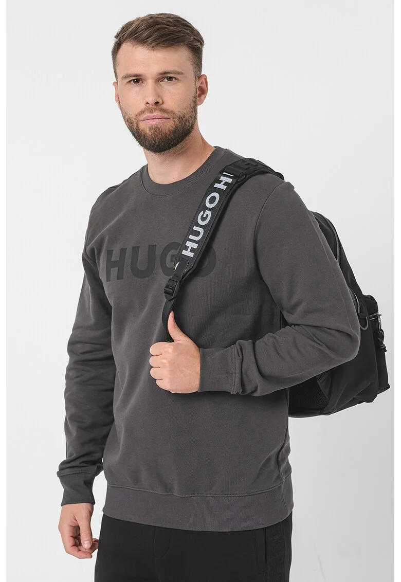 Bluza de trening cu decolteu la baza gatului si imprimeu logo Dem, Negru/Gri carbune