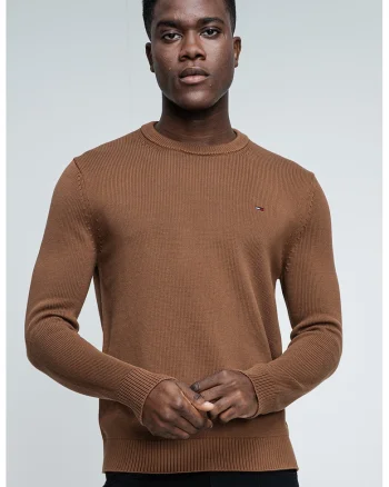 Pulover slim fit din bumbac organic, Caramel