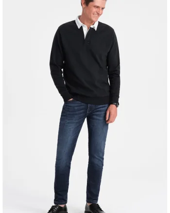 Bluza polo lejera de trening cu fenta cu nasturi, Negru