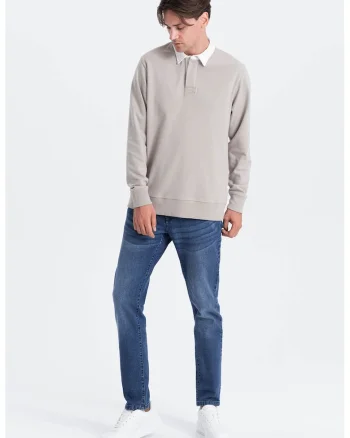 Bluza polo lejera de trening cu fenta cu nasturi, Gri deschis