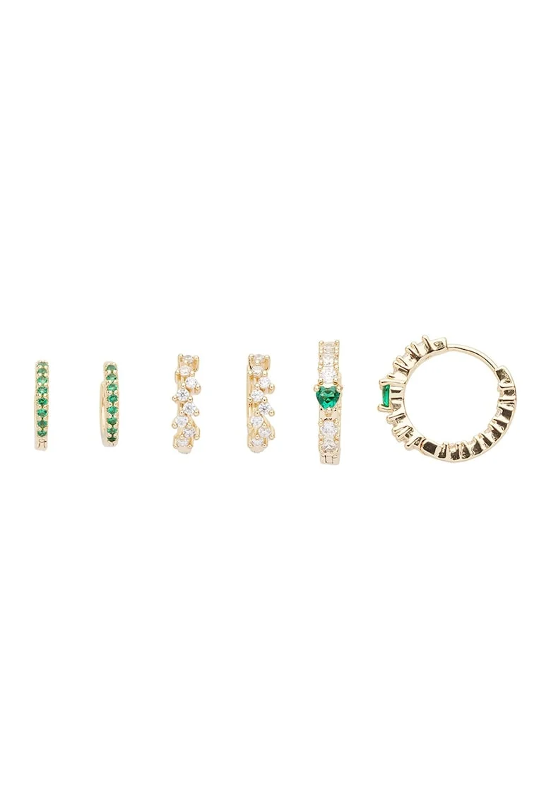 Set de cercei rotunzi cu cristale - 3 perechi, Auriu/Verde aquamarin