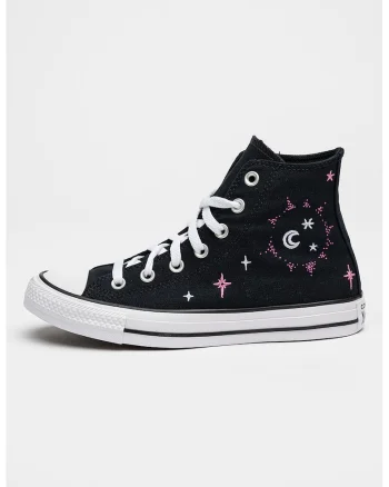 Tenisi high-cut cu broderie Celestial, Negru/Lila