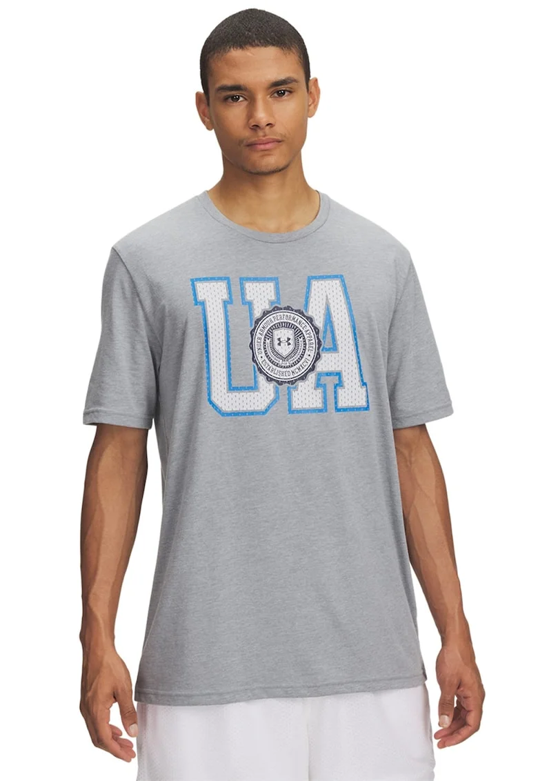 Tricou din amestec de bumbac cu imprimeu logo College, Alb/Gri deschis/Albastru