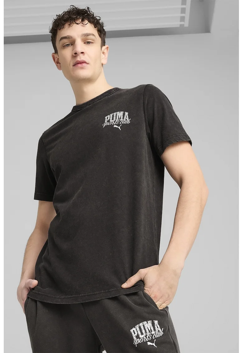 Tricou din bumbac cu decolteu la baza gatului, Negru