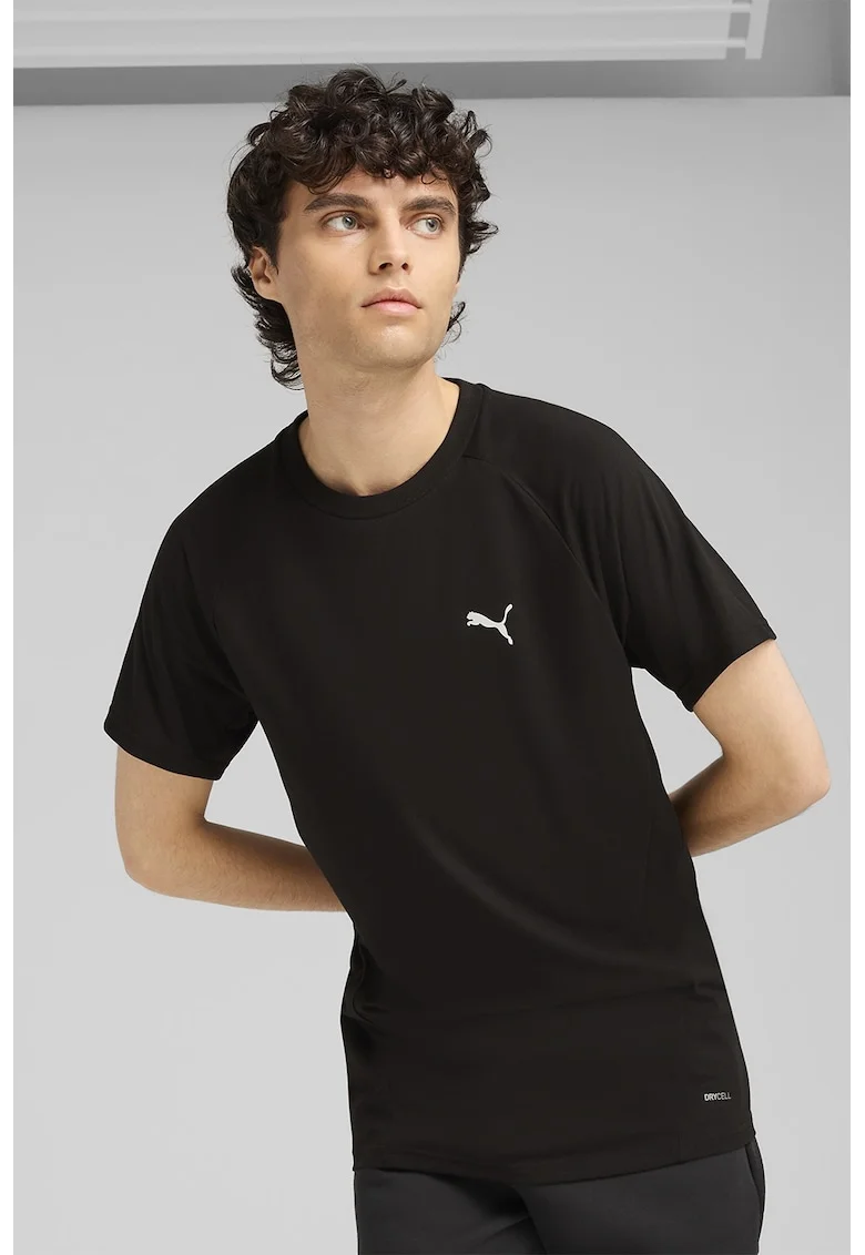 Tricou cu decolteu la baza gatului si detaliu logo, Negru