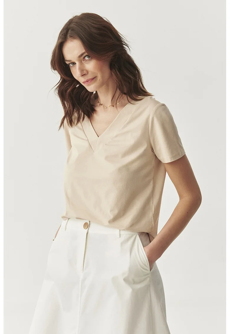 Bluza cu decolteu in V, Bej