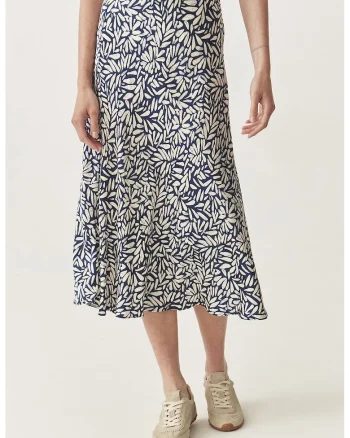 Fusta midi cu model, Alb/Bleumarin