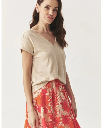Tricou cu decolteu in V, Bej