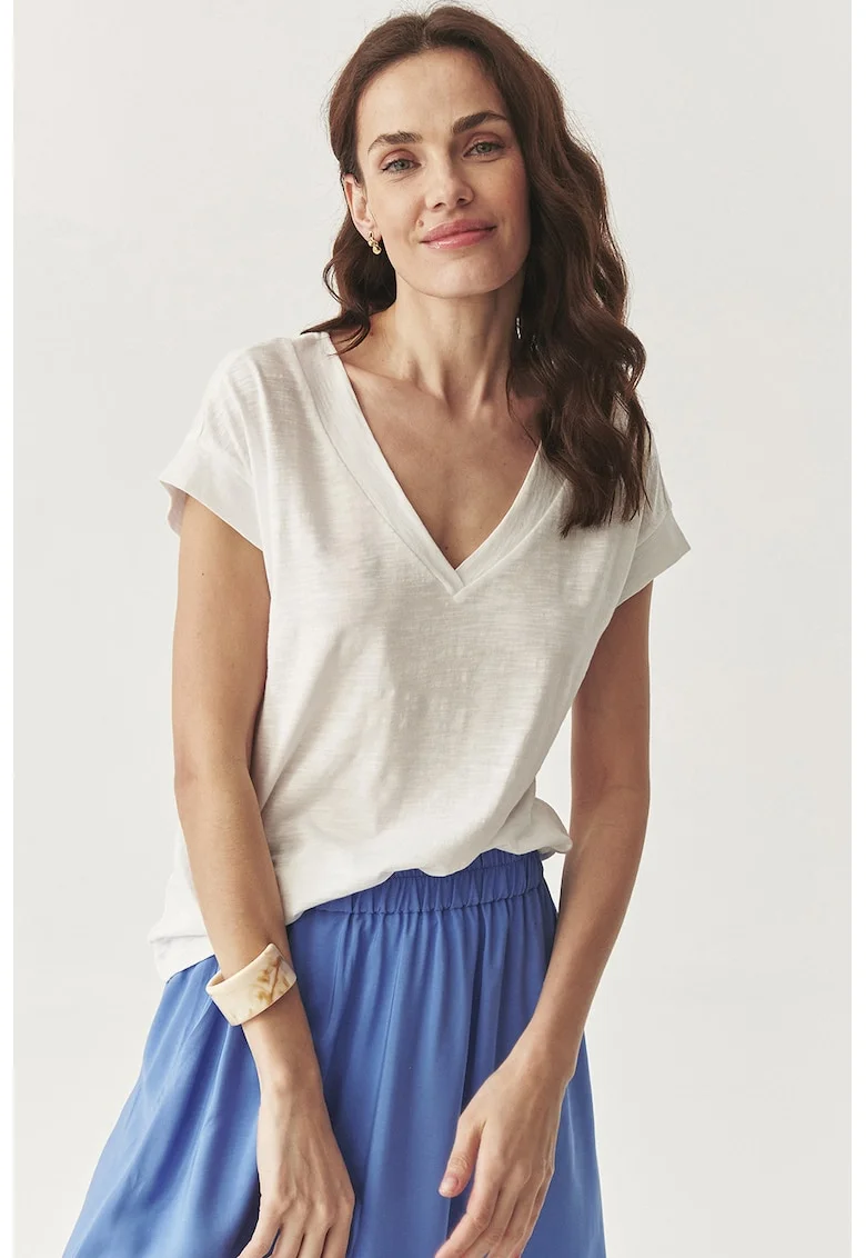 Tricou cu decolteu in V, Alb
