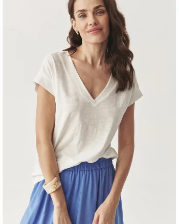 Tricou cu decolteu in V, Alb