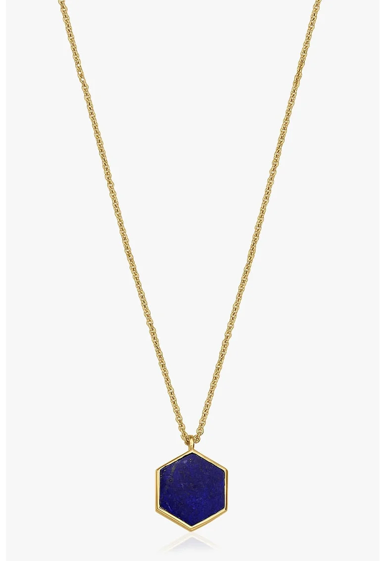 Colier de argint placat cu 2 microni de aur de 14K si decorat cu lapis lazuli, Auriu/Bleumarin