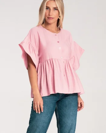 Bluza dama,  roz, croiala lejera, bumbac, cu volane,