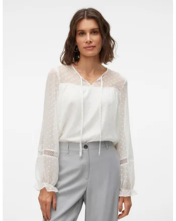 Bluza de sifon cu buline Leah, Alb