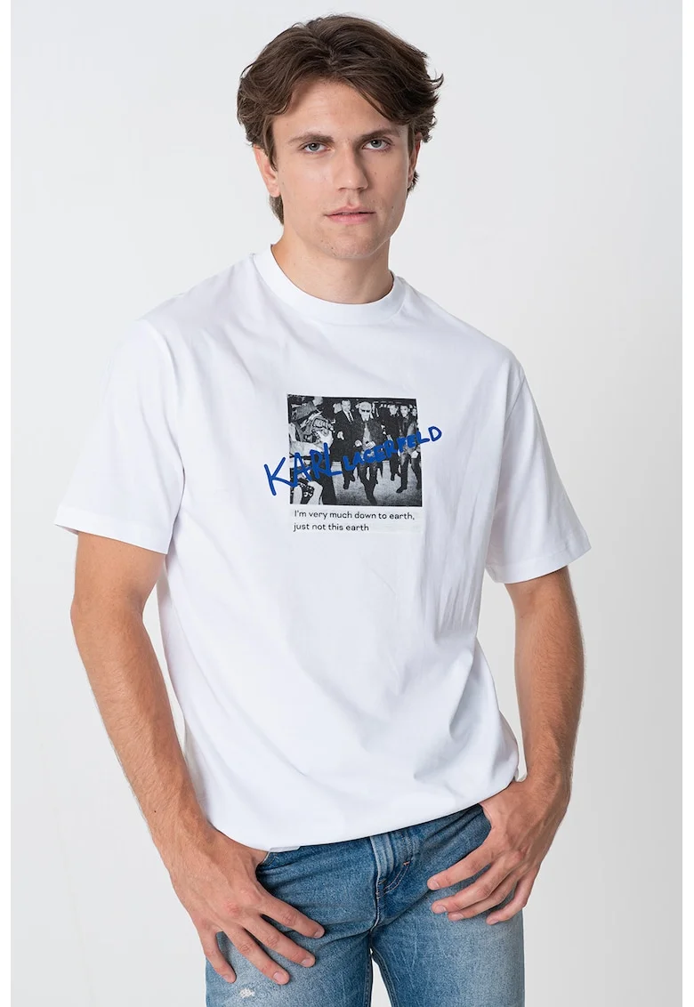 Tricou din bumbac cu imprimeu foto, Alb/Gri/Albastru royal