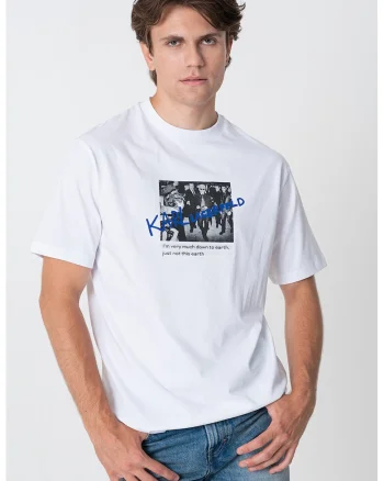 Tricou din bumbac cu imprimeu foto, Alb/Gri/Albastru royal