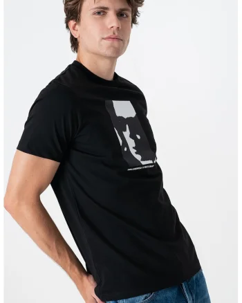 Tricou din bumbac cu design grafic, Negru/Alb murdar