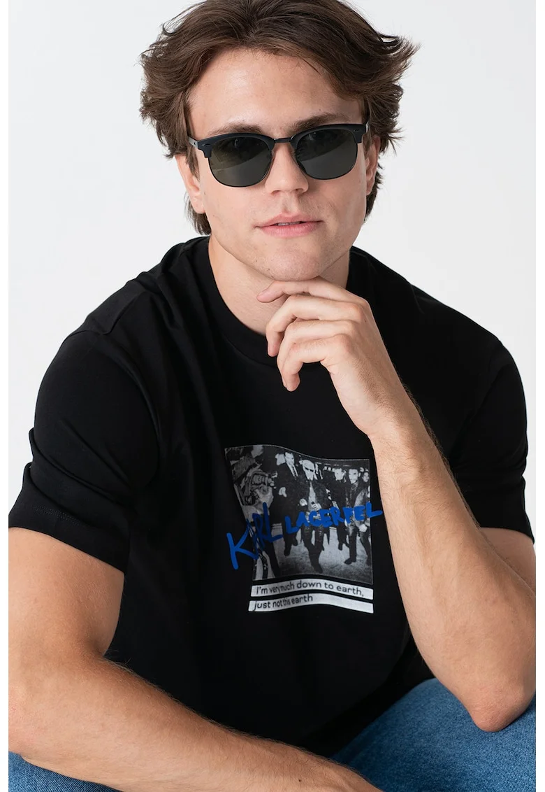 Tricou din bumbac cu imprimeu foto, Negru/Albastru inchis/Alb murdar