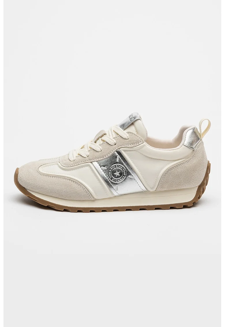 Paqntofi sport low-cut cu detalii de piele intoarsa, Gri deschis/Alb murdar/Argintiu