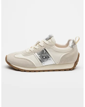 Paqntofi sport low-cut cu detalii de piele intoarsa, Gri deschis/Alb murdar/Argintiu