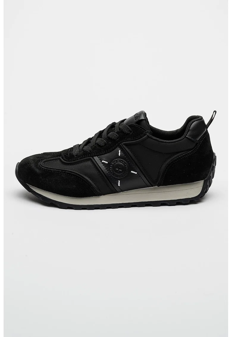 Pantofi sport low-cut cu detalii de piele intoarsa, Negru/Negru stins