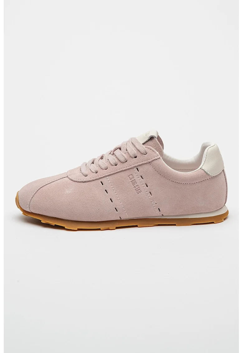 Pantofi sport de piele intoarsa cu sireturi, Roz pastel