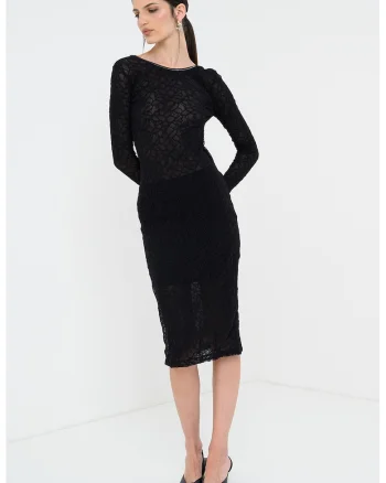 Rochie midi cu spate decupat, Negru