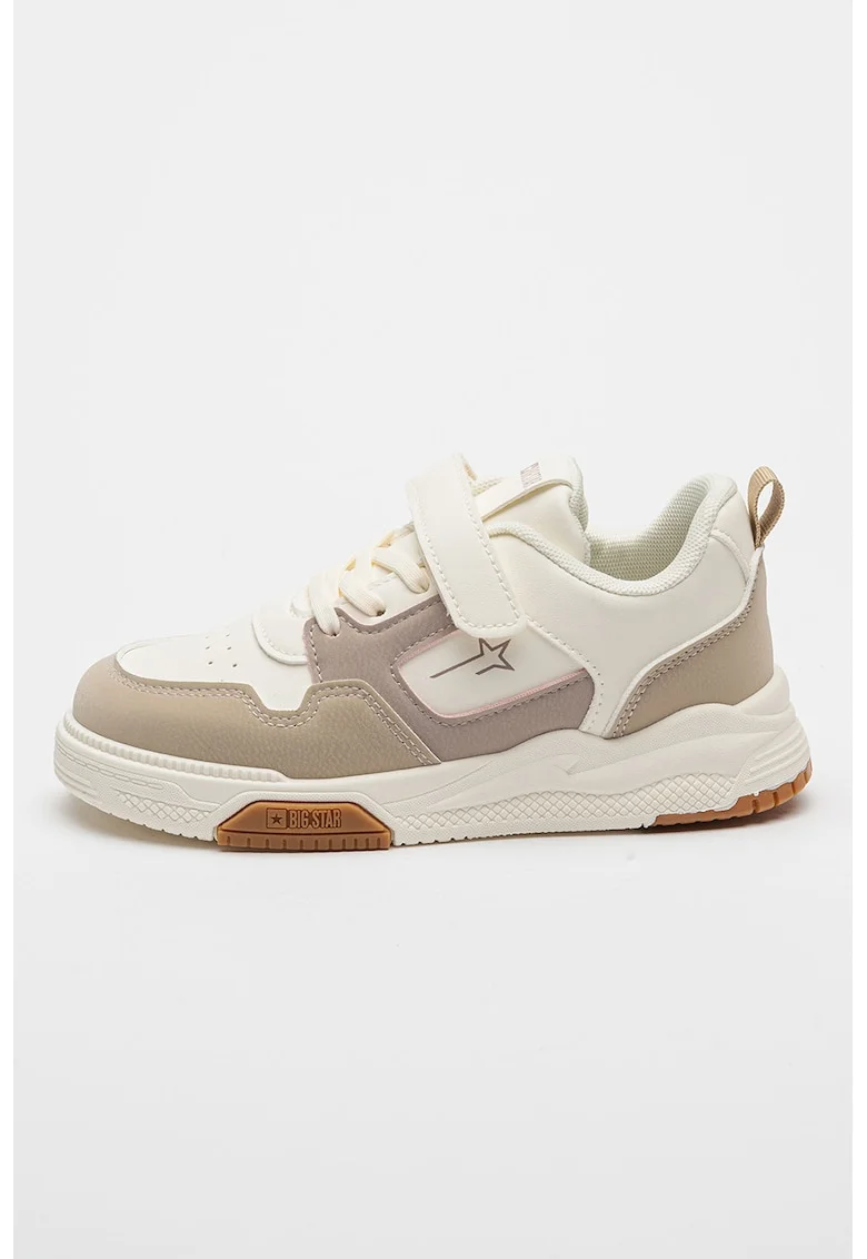 Pantofi sport low-cut de piele ecologica, Maro taupe deschis/Alb murdar