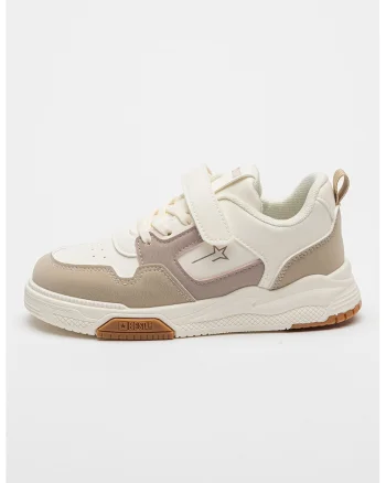 Pantofi sport low-cut de piele ecologica, Maro taupe deschis/Alb murdar