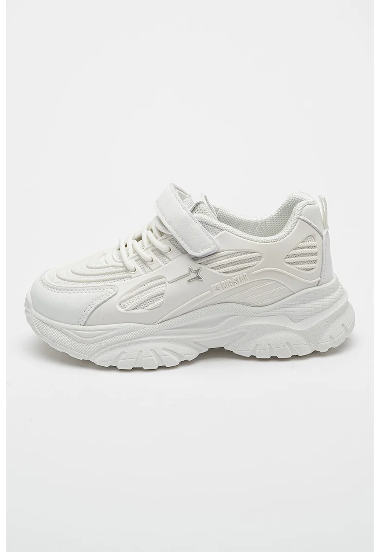 Pantofi sport cu velcro si talpa masiva, Alb optic