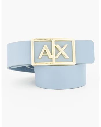 Curea din piele cu logo, Albastru pastel