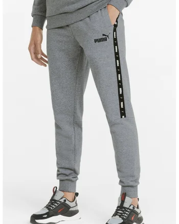 Pantaloni sport conici cu benzi logo Essentials+, Gri melange